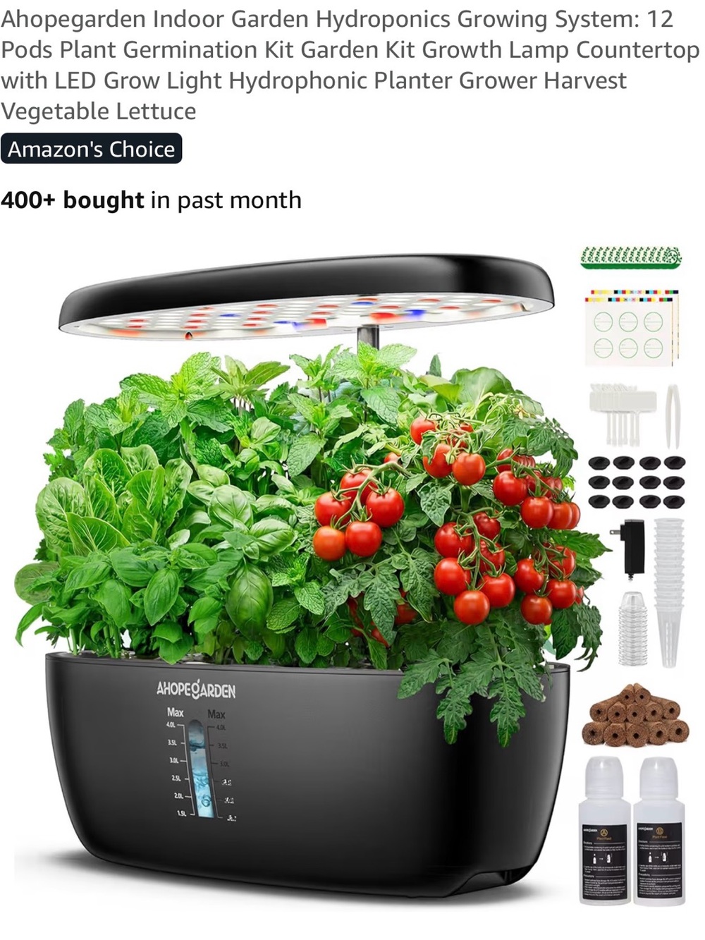 Ahopegarden Black Indoor Hydroponic Garden with LED Grow Light